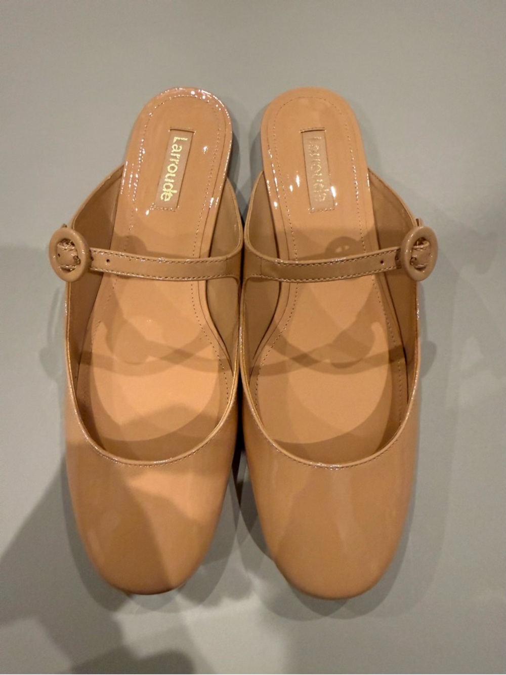 Larroude Nude Patent Mary Jane Mules